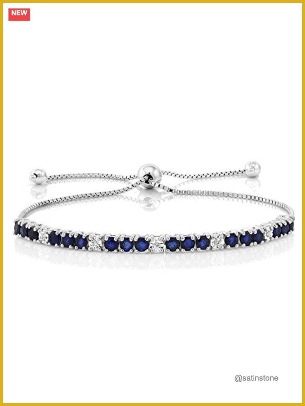 Sterling Silver Blue Sapphire Diamond Tennis Bracelet 2.05 Ct